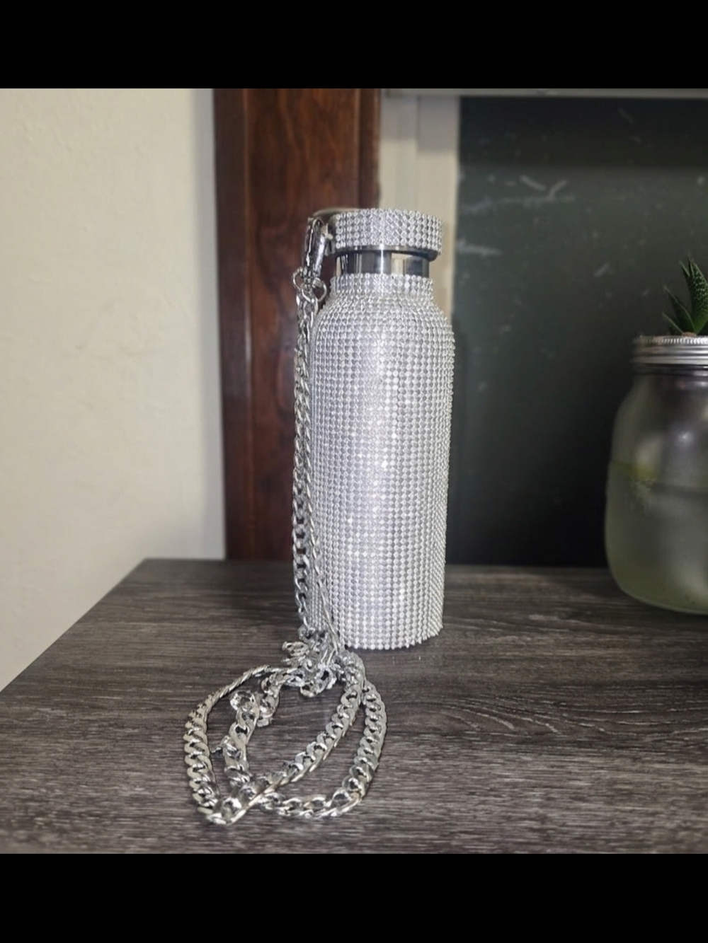Sparkly 500ml Rhinestone Water Bottle with Chain Strap